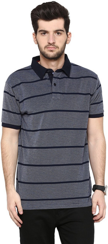 Cayman Striped Men Polo Neck Dark Blue T-Shirt