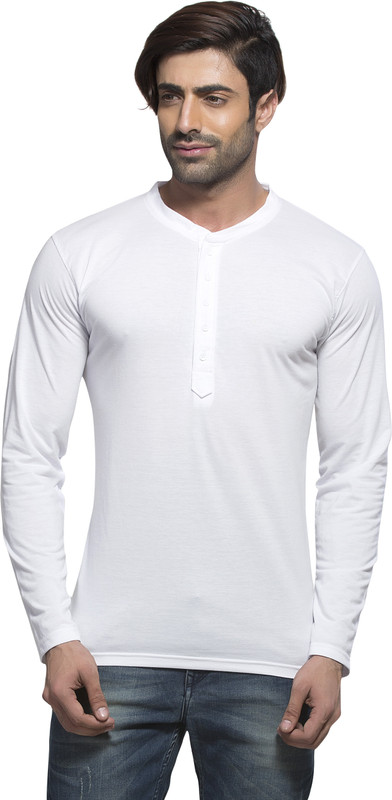 Alan Jones Solid Men Henley White T-Shirt