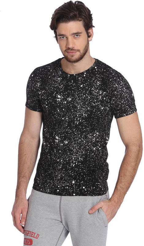 Jack & Jones Self Design Men Round Neck Black T-Shirt