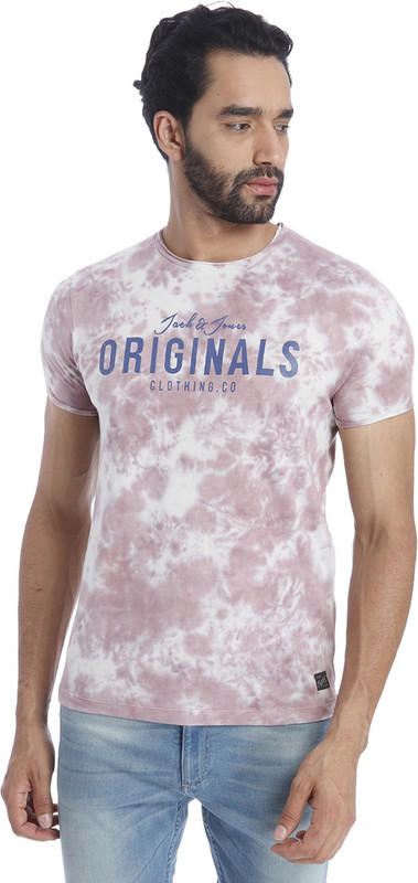 Jack & Jones Printed Men Round Neck Pink T-Shirt