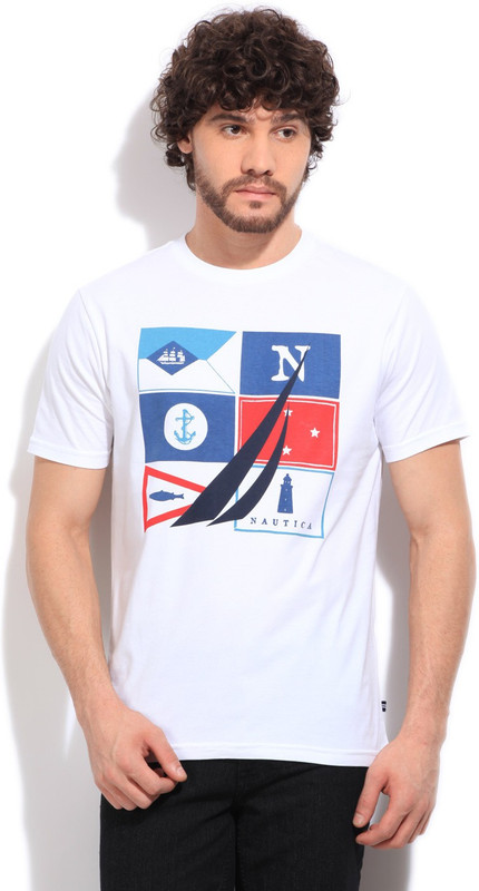 Nautica Printed Men Round Neck White T-Shirt