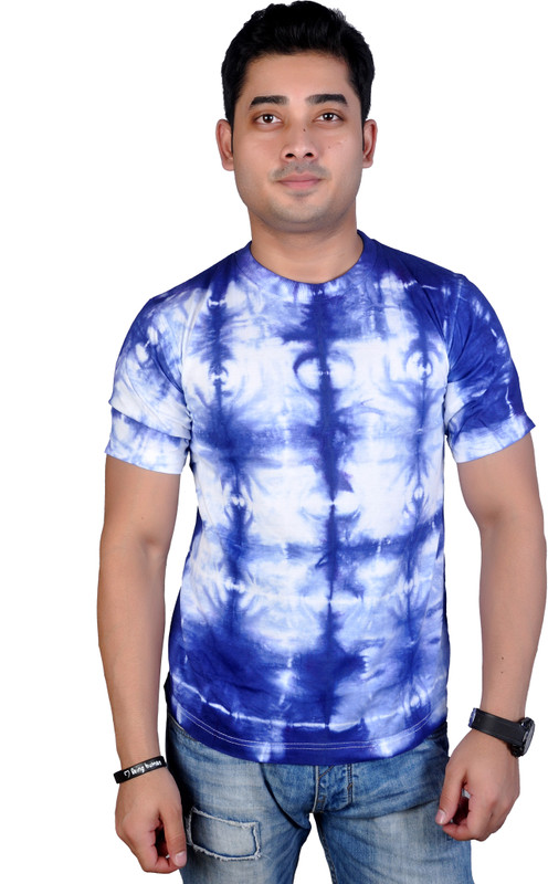 MC Printed Men Round Neck Blue, White T-Shirt