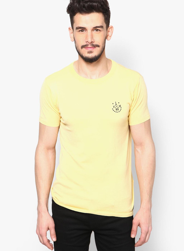 Jack & Jones Solid Men Round Neck Yellow T-Shirt