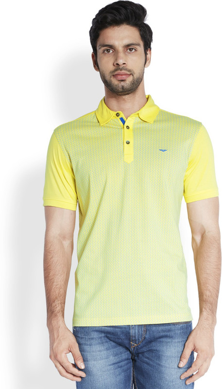 Park Avenue Checkered Men Polo Neck Yellow T-Shirt
