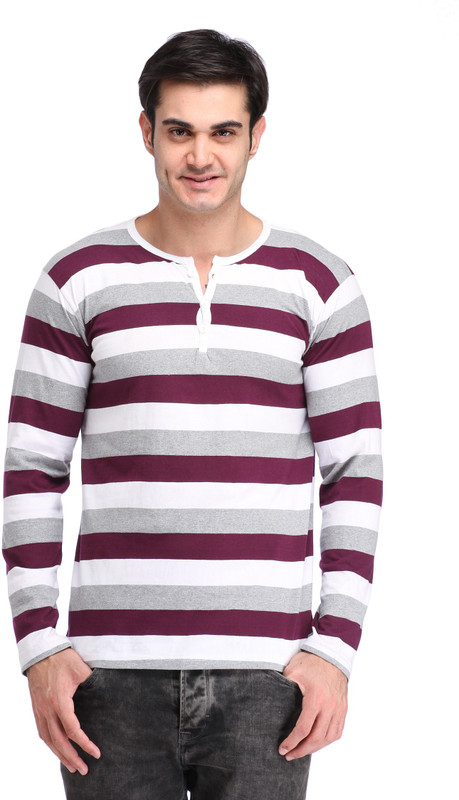 Leana Striped Men Round Neck Purple, Purple T-Shirt