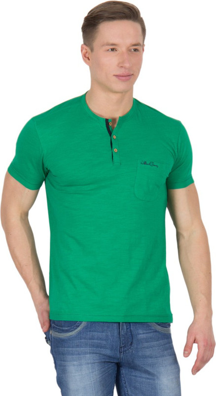Wilkins & Tuscany Solid Men Henley Green T-Shirt
