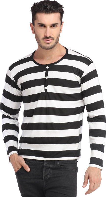 Leana Solid Men Round Neck Black, White T-Shirt