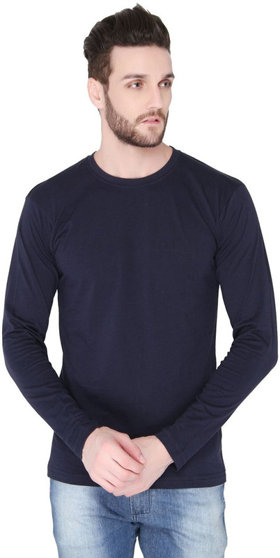 Joke Tees Solid Men Round Neck Dark Blue T-Shirt