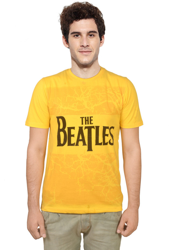 Share Printed Men Round Neck Yellow T-Shirt