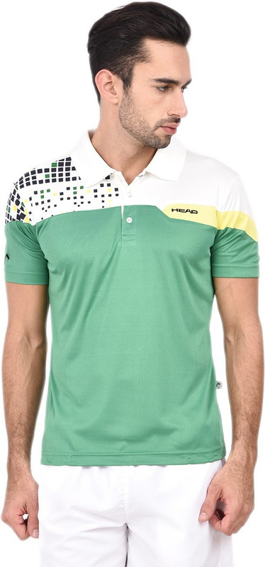 Head Checkered Men Polo Neck Green, White T-Shirt