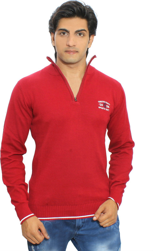 Thread Craft Solid Men Flap Collar Neck Red T-Shirt