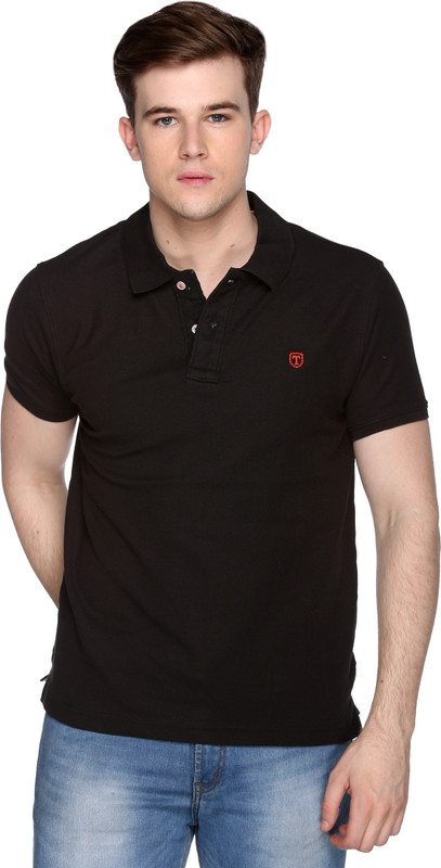 Trufit Solid Men Polo Neck Black T-Shirt