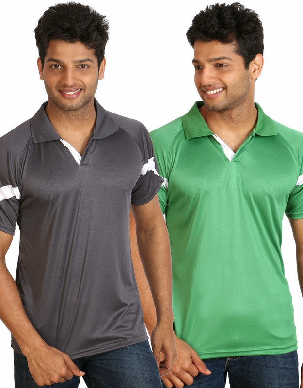 Campus Sutra Solid Men Polo Neck Grey, Green T-Shirt(Pack of 2)