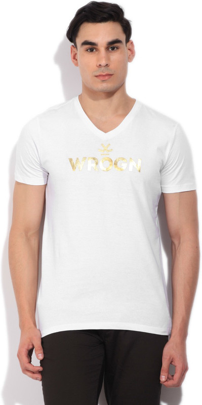 WROGN Printed Men V-neck White T-Shirt WROGN Printed Men V-neck White T-Shirt