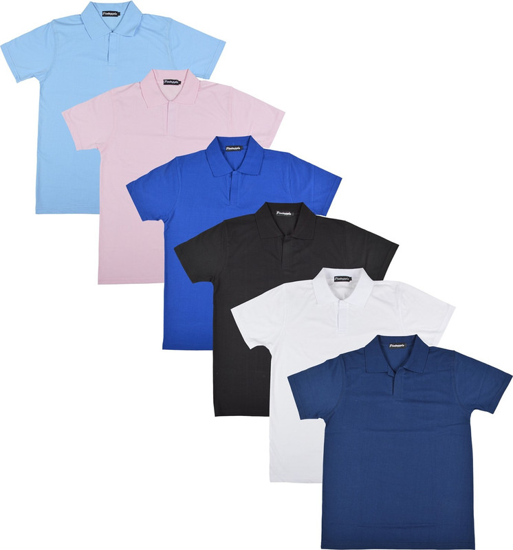 Pintapple Solid Men Polo Neck White, Black, Blue, Pink, Light Blue, Dark Blue T-Shirt(Pack of 6)