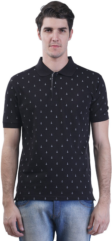 Griffel Solid Men Polo Neck Black T-Shirt