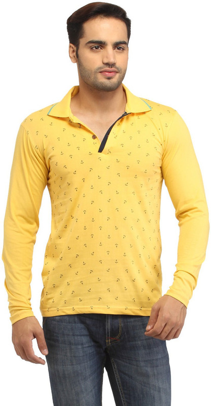 Stylistry Printed Men Polo Neck Yellow T-Shirt Stylistry Printed Men Polo Neck Yellow T-Shirt