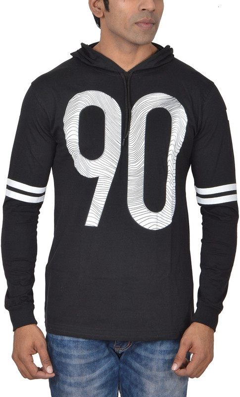 steadman Graphic Print, Geometric Print Men Hooded Black T-Shirt