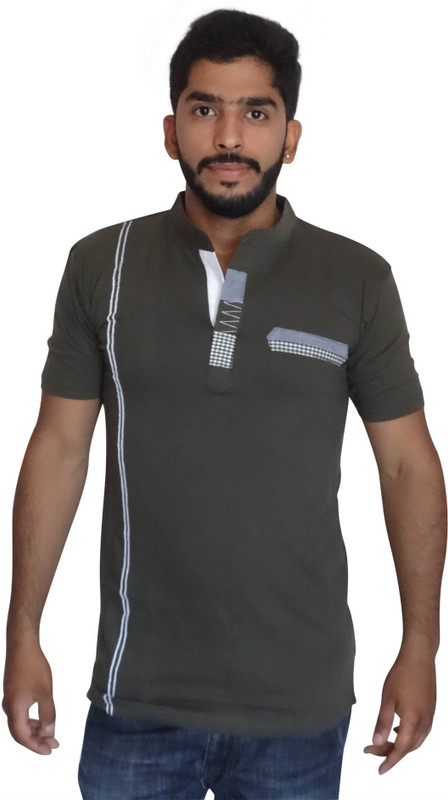 Uniqe Solid Men Henley Green T-Shirt