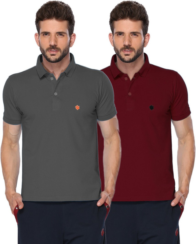 ONN Solid Men Polo Neck Black, Maroon T-Shirt(Pack of 2)