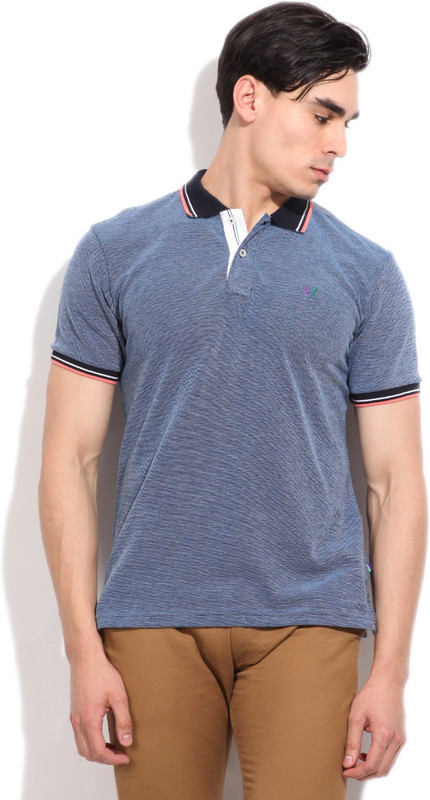 Allen Solly Self Design Men Polo Neck Blue T-Shirt