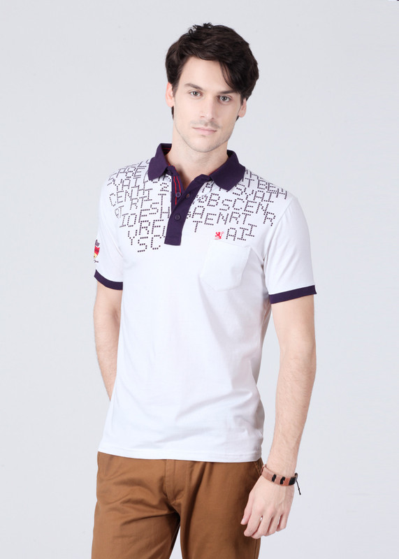 Duke Solid Men Polo Neck White, Purple T-Shirt