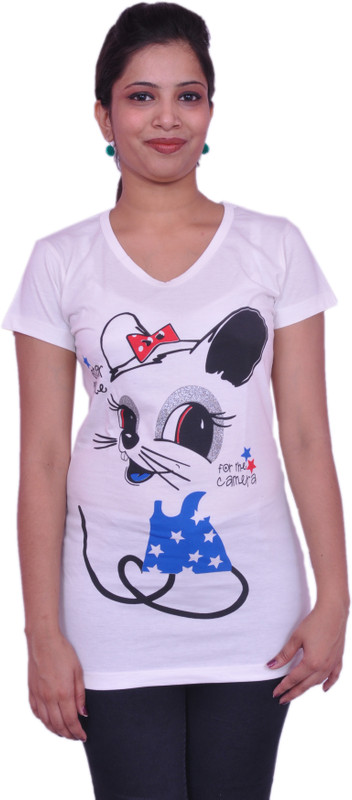 Jevaraz Printed Women Round Neck White, Black T-Shirt