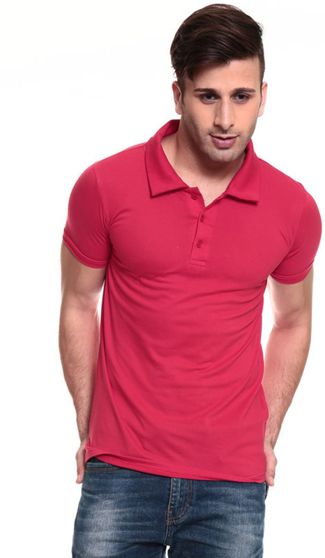 Izinc Solid Men Polo Neck Red T-Shirt