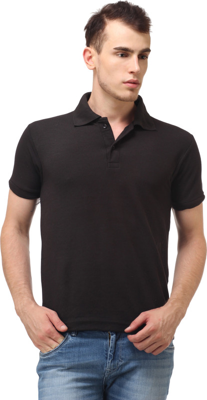 Lime Fashion Solid Men Polo Neck Black T-Shirt