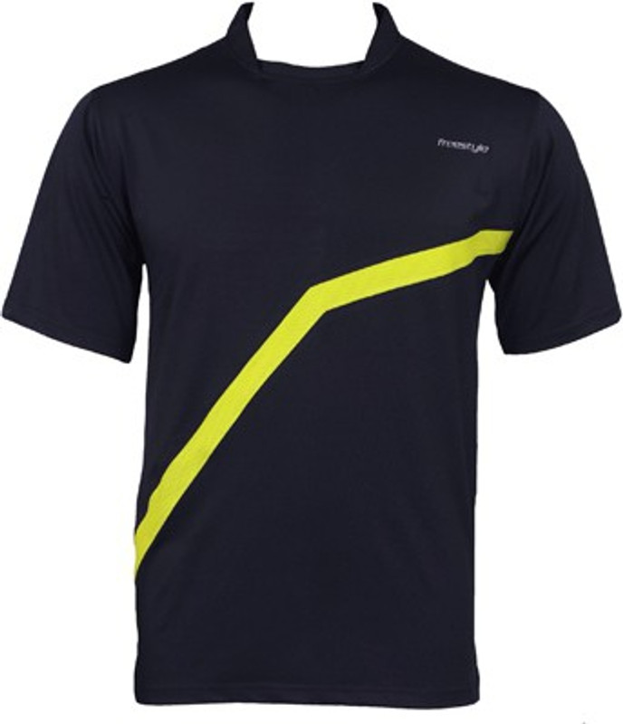 Freestyle Solid Men Round Neck Black T-Shirt