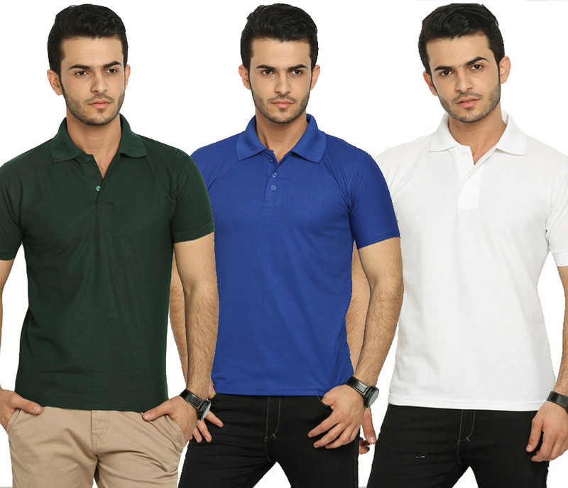 Merlin Solid Men Polo Neck Green, Blue, White T-Shirt(Pack of 3) Merlin Solid Men Polo Neck Green, Blue, White T-Shirt(Pack of 3)