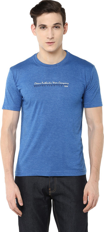 Okane Solid Men Round Neck Blue T-Shirt