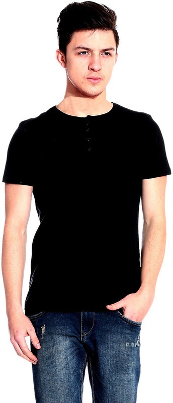 Lemon & Vodka Solid Men Henley Black T-Shirt