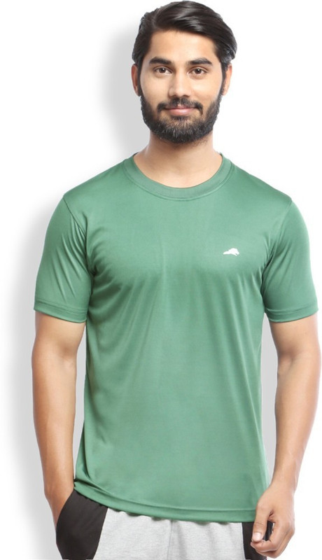 2Go Solid Men Round or Crew Green T-Shirt