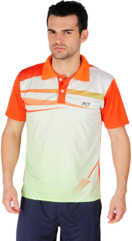 Vector X Printed Men Polo Neck Orange T-Shirt