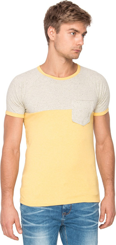 Campus Sutra Solid Men Round or Crew Beige, Yellow T-Shirt