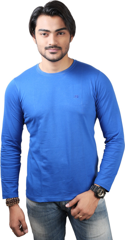 Spur Solid Men Round Neck Blue T-Shirt
