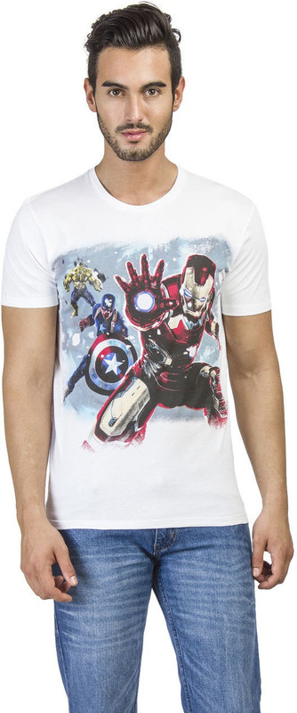 Avengers By Free Authority Printed Men Round or Crew White T-Shirt Avengers By Free Authority Printed Men Round or Crew White T-Shirt