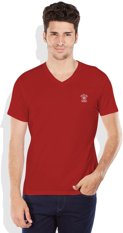 DIFFERENCE OF OPINION Solid Men V-neck Red T-Shirt