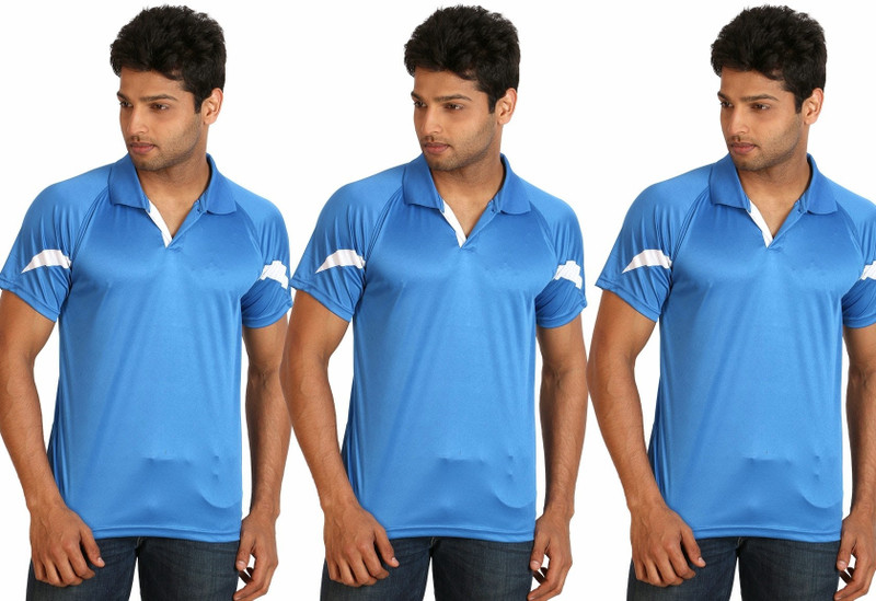 Campus Sutra Solid Men Polo Neck Light Blue T-Shirt(Pack of 3)