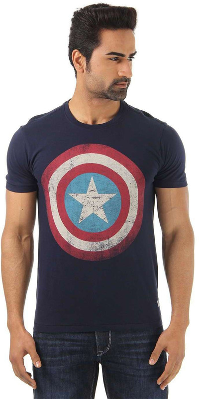 Flying Machine Graphic Print Men Round Neck Dark Blue T-Shirt