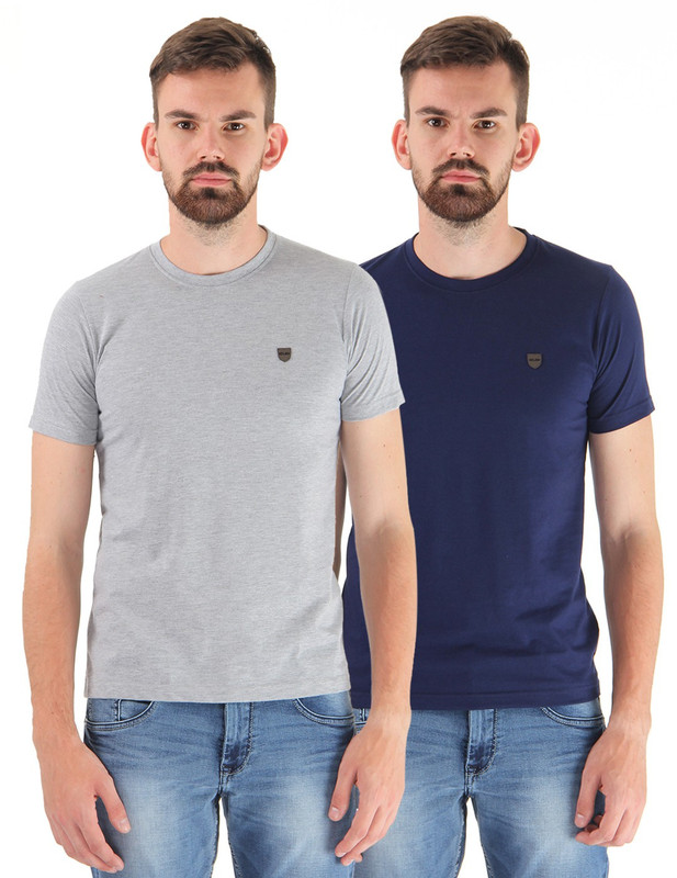 Cloak & Decker Solid Men Round Neck Grey, Blue T-Shirt(Pack of 2) Cloak & Decker Solid Men Round Neck Grey, Blue T-Shirt(Pack of 2)