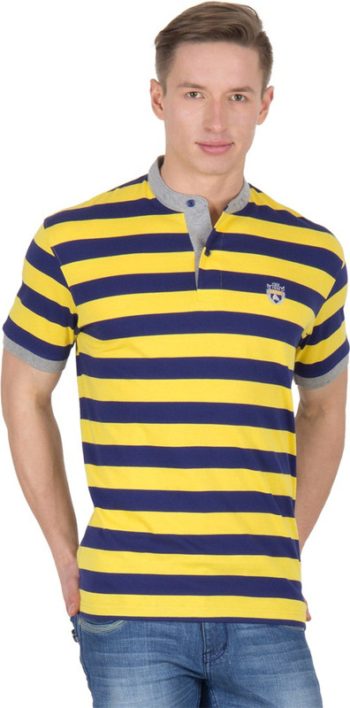 Wilkins & Tuscany Striped Men Henley Gold T-Shirt