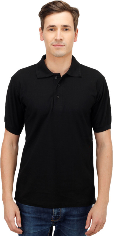 Haltung Solid Men Polo Neck Black T-Shirt