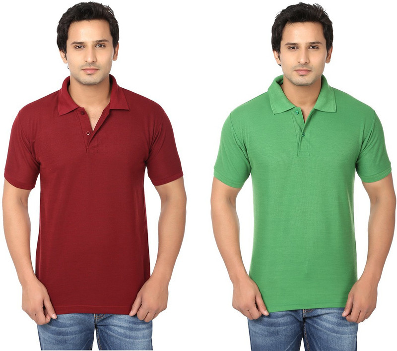 Keepsake Solid Men Polo Neck Maroon, Green T-Shirt(Pack of 2)