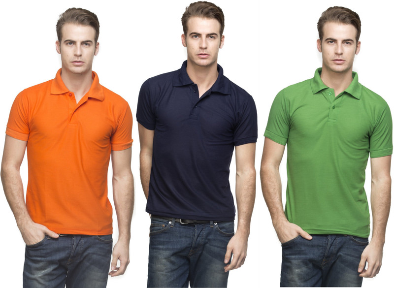Lambency Solid Men Polo Neck Orange, Dark Blue, Green T-Shirt(Pack of 3) Lambency Solid Men Polo Neck Orange, Dark Blue, Green T-Shirt(Pack of 3)