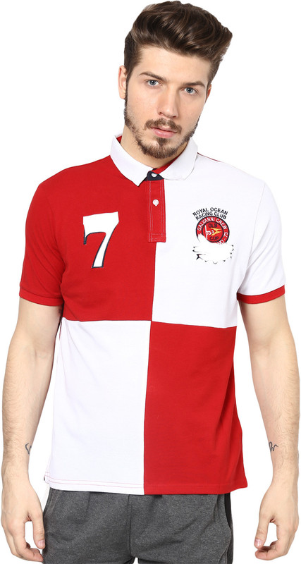 Okane Self Design Men Polo Neck Red T-Shirt