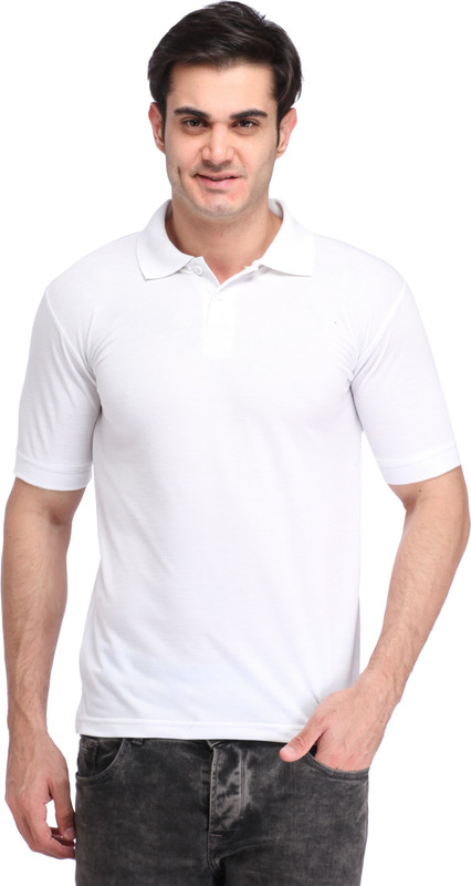 BigIdea Solid Men Polo Neck White T-Shirt