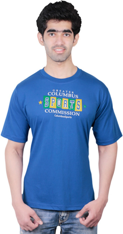 Fashionable Printed Men Round Neck Reversible Blue T-Shirt