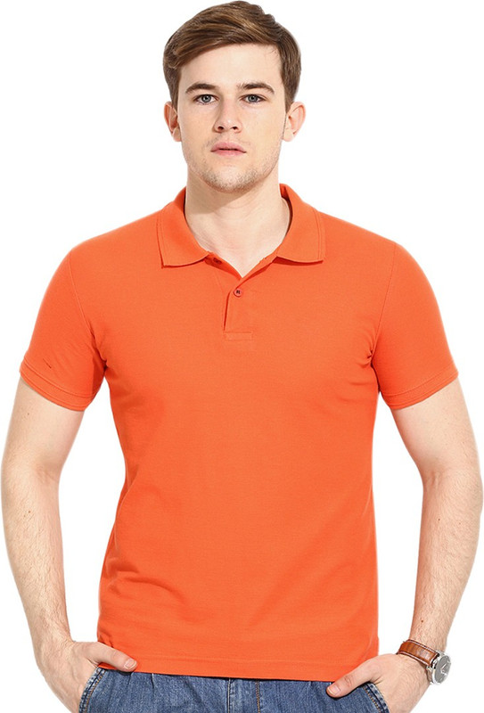 Go India Store Solid Men Polo Neck Orange T-Shirt